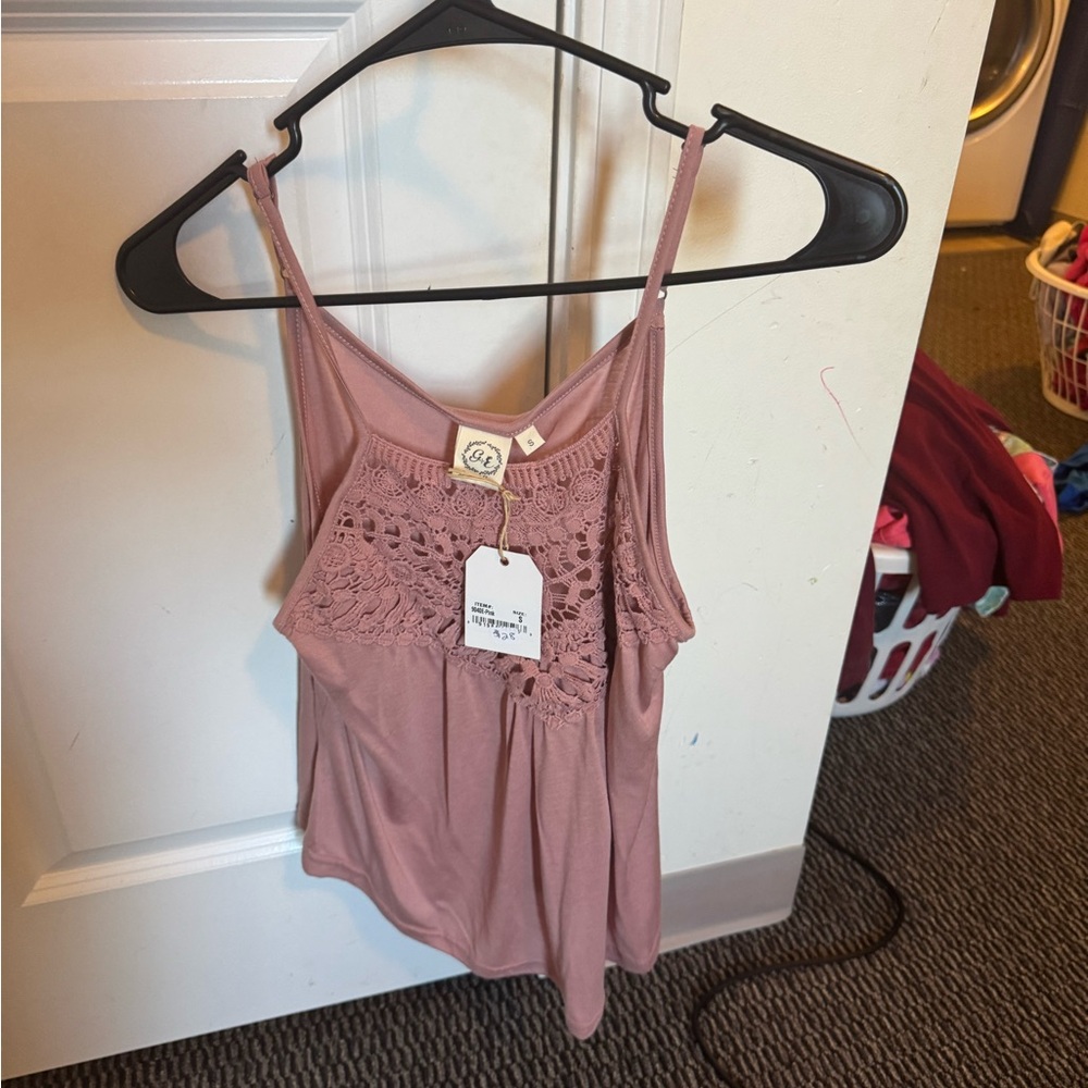 Boutique Crochet Detail Pink Tank Top